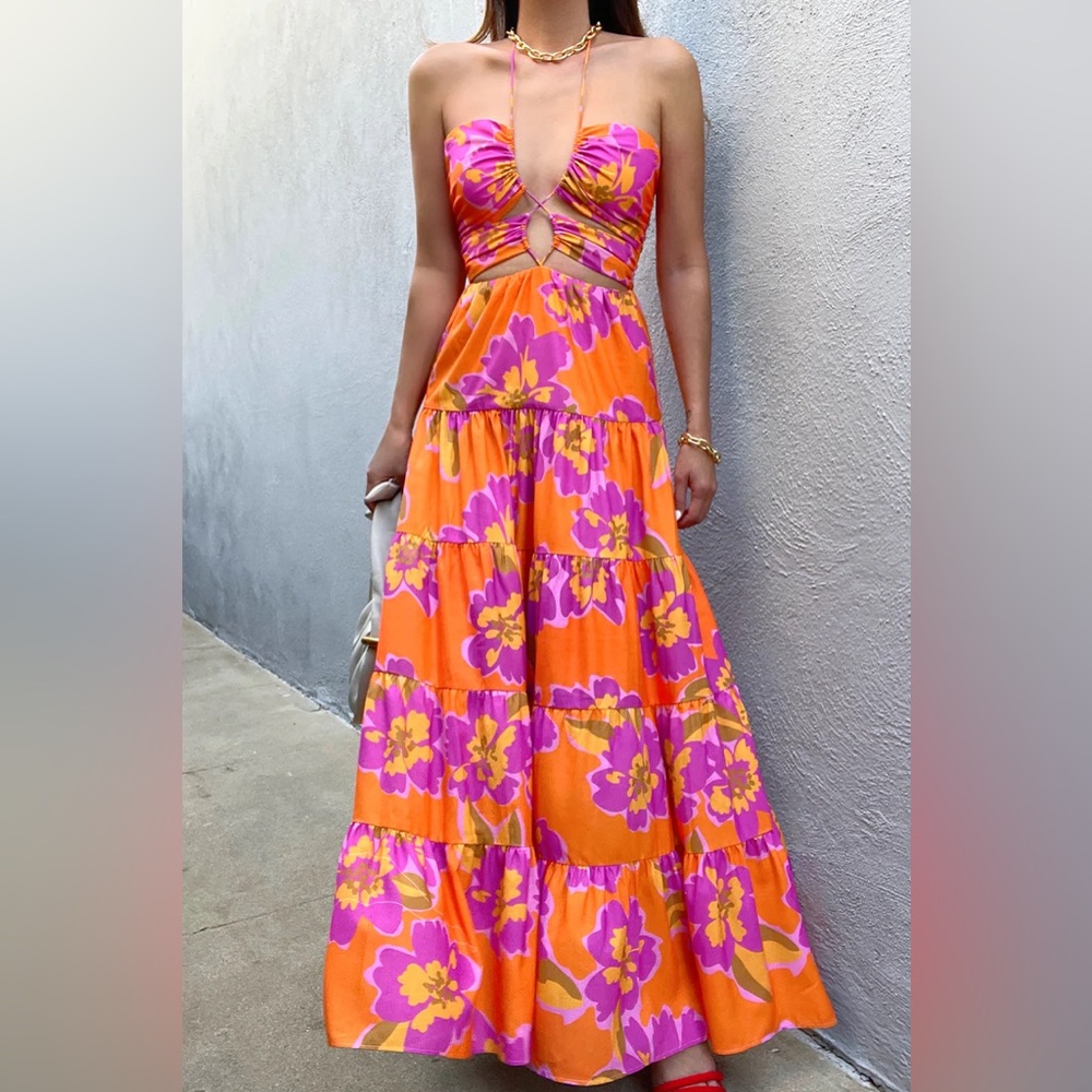 NWT Runaway The Label Orchid Maxi Dress in Orange Floral